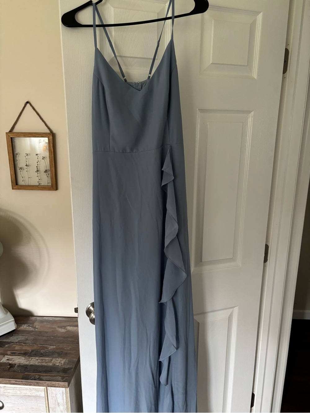 Birdy Grey Light Blue Ruffle-Accent Maxi Slip Dress